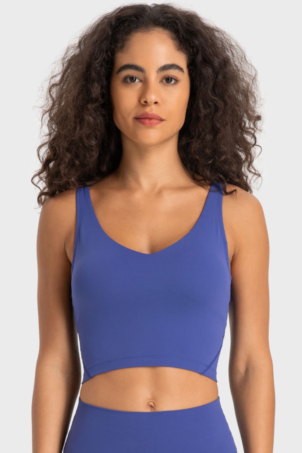 Deep V-Neck Crop Sports Bra in White for Women