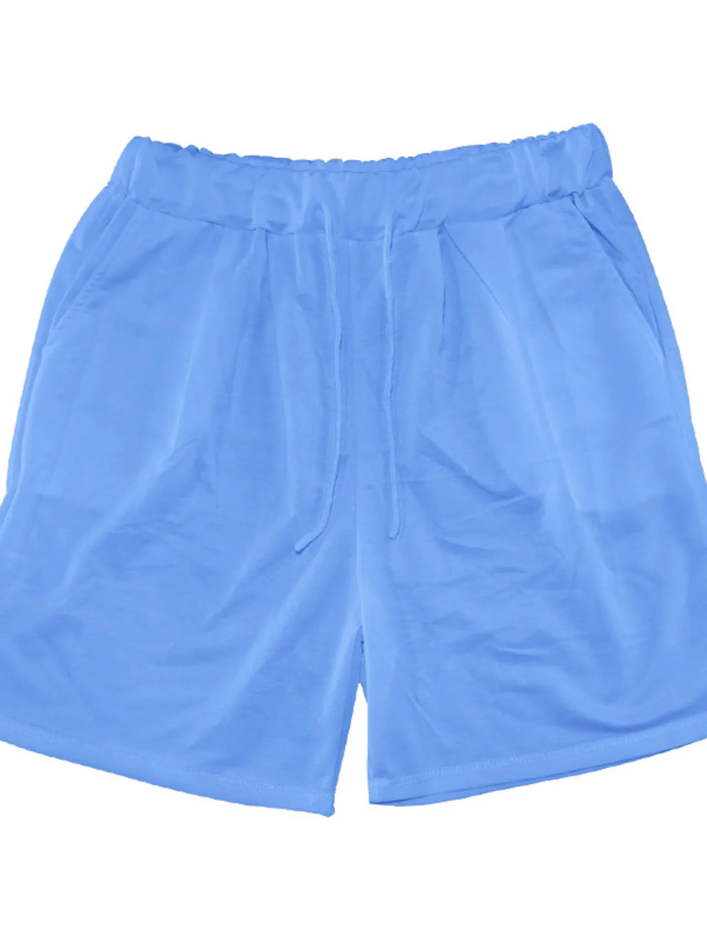 Round Neck Short Sleeve Top and Shorts Set Plus Size in Sky Blue for Men