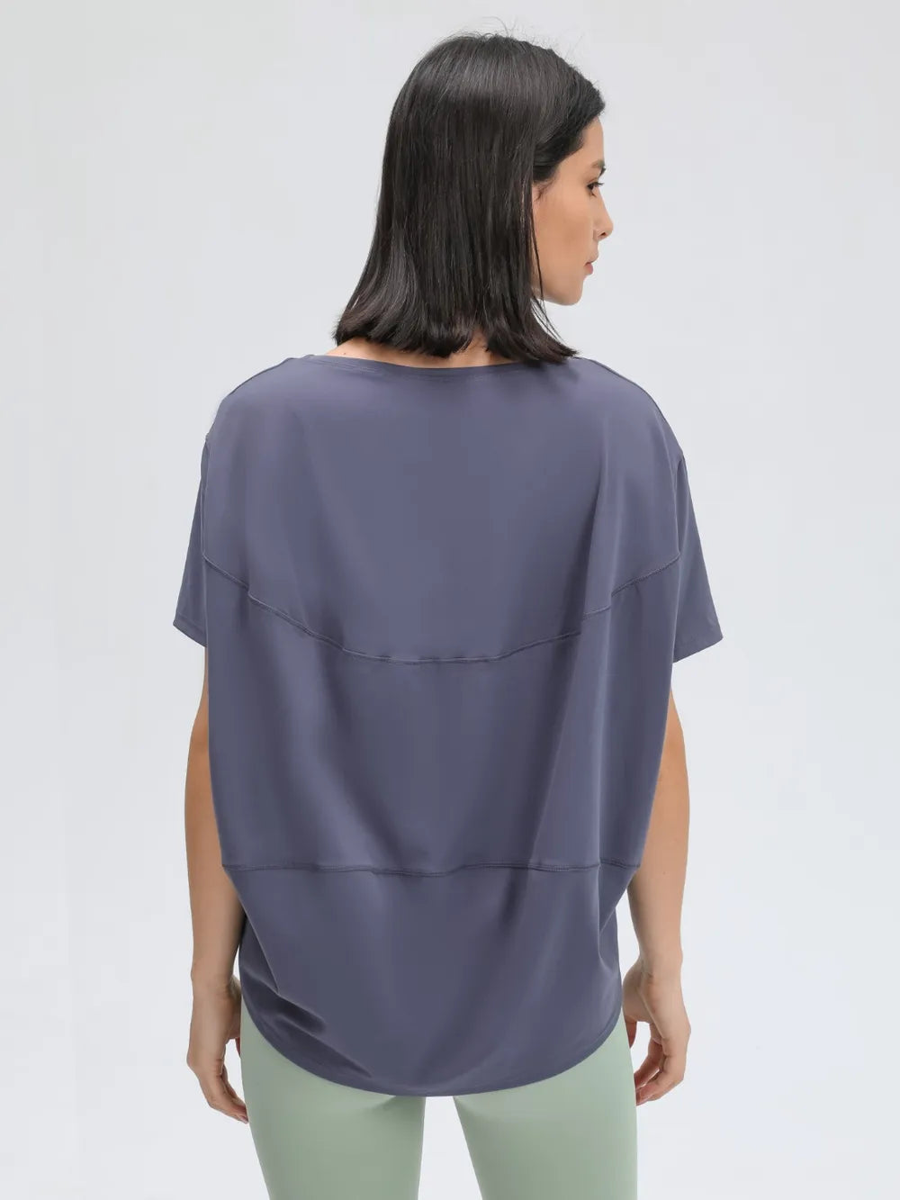 Round Neck Short Sleeve Active T-Shirt in Classic in Dusty Blue for Women