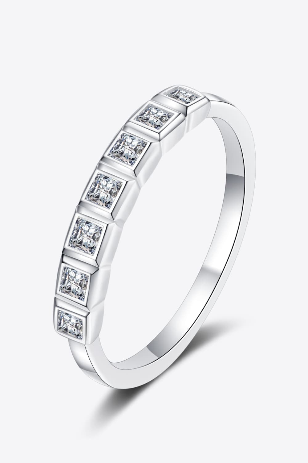 Moissanite Rhodium-Plated Half-Eternity Ring in Classic in Silver for Women
