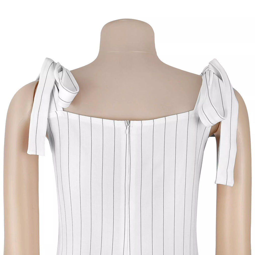 Striped Tie-Shoulder Wide Leg Jumpsuit for Women