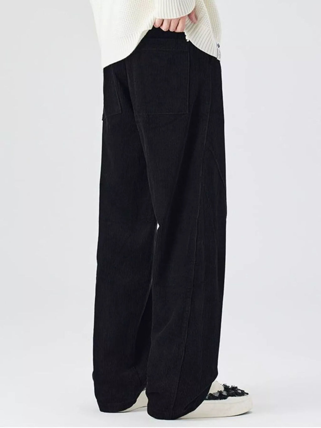 Plus Size Relaxed Fit Corduroy Pants in Black for Men