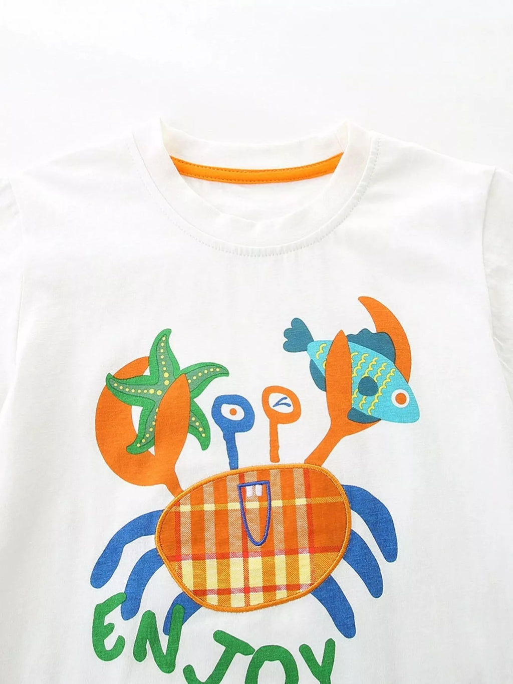 Crab Graphic Tee & Plaid Shorts Set in Tangerine for Boys