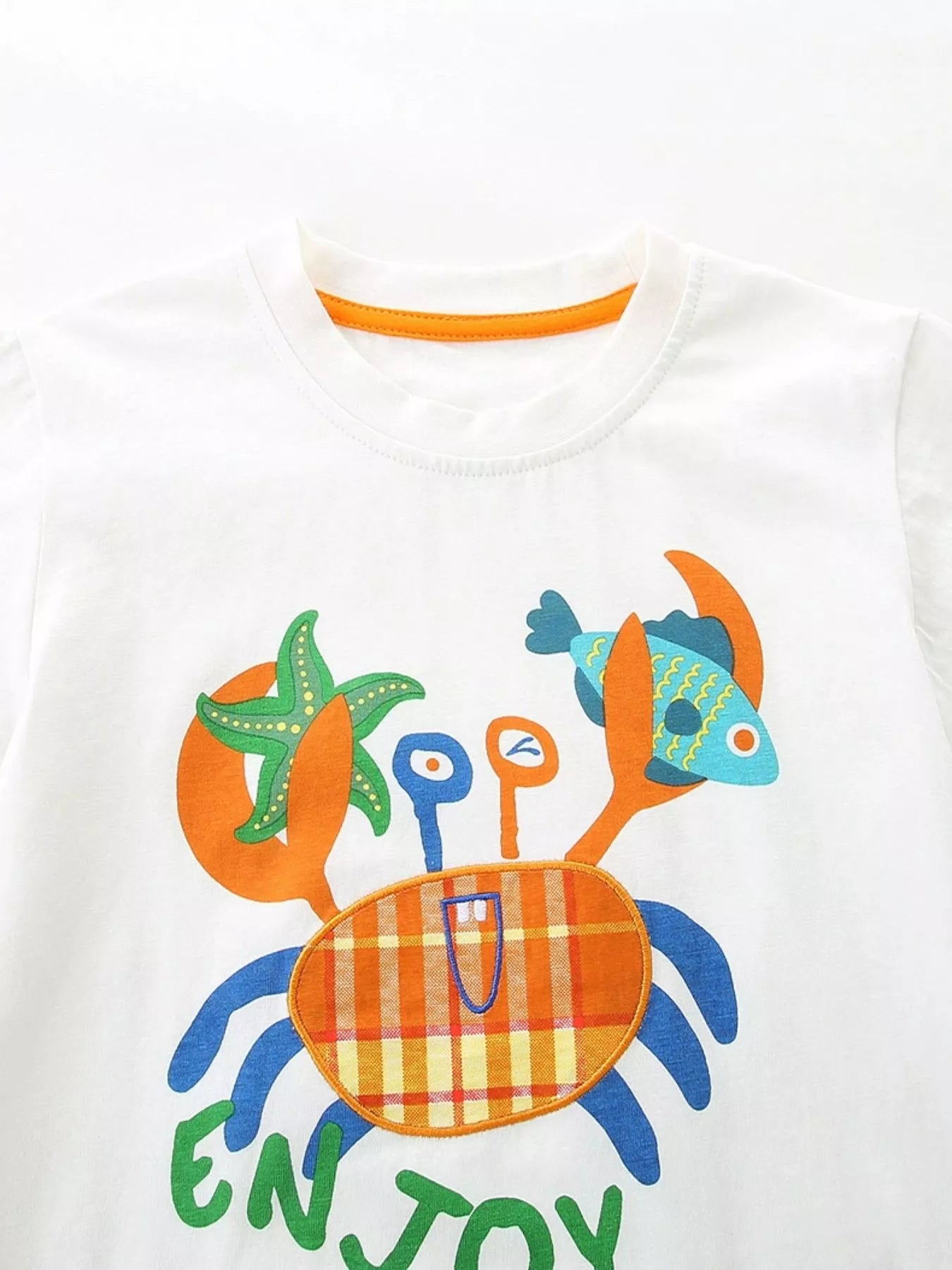Crab Graphic Tee & Plaid Shorts Set in Tangerine for Boys