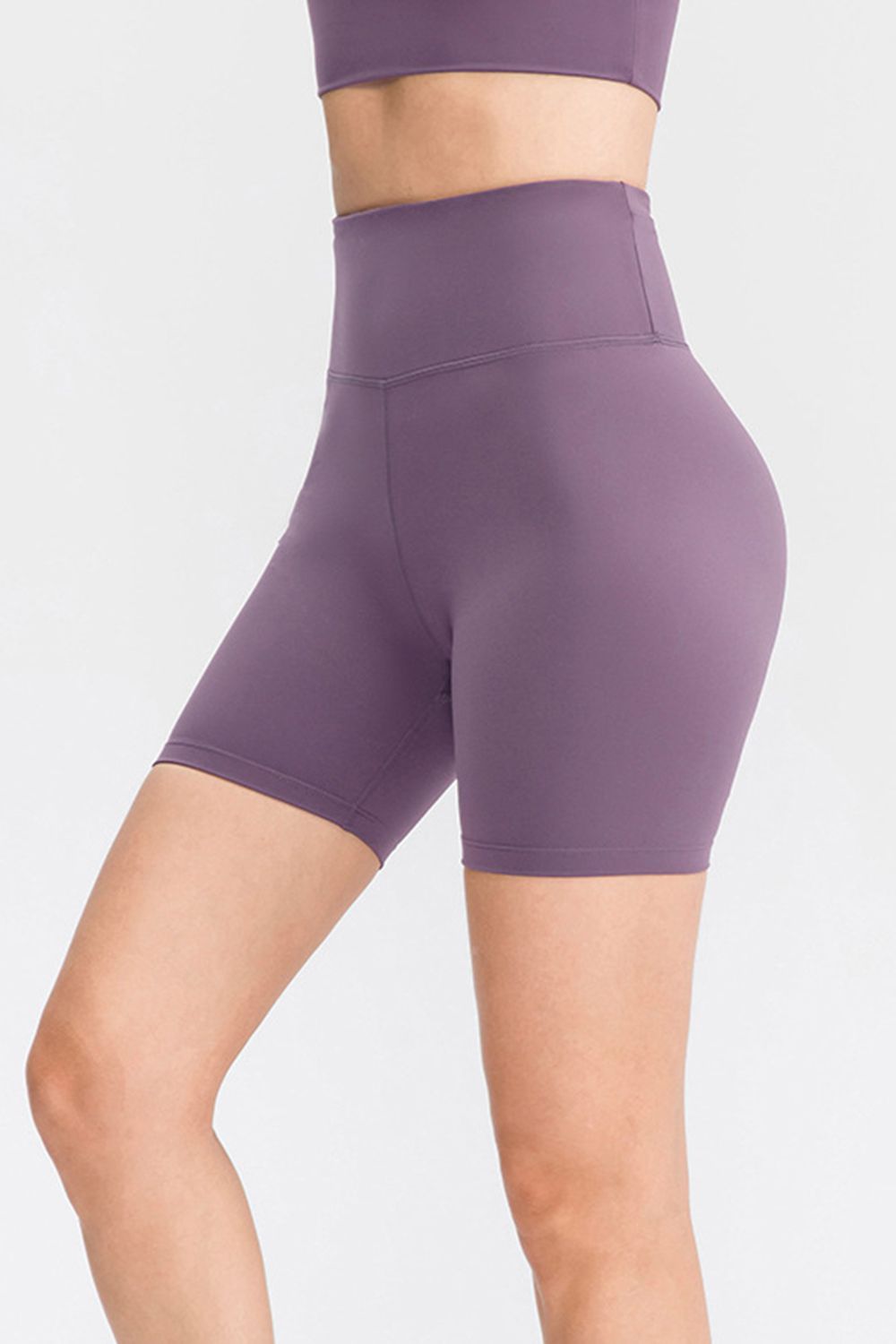Wide Waistband Sports Shorts in Matcha Green in Dusty Blue for Women