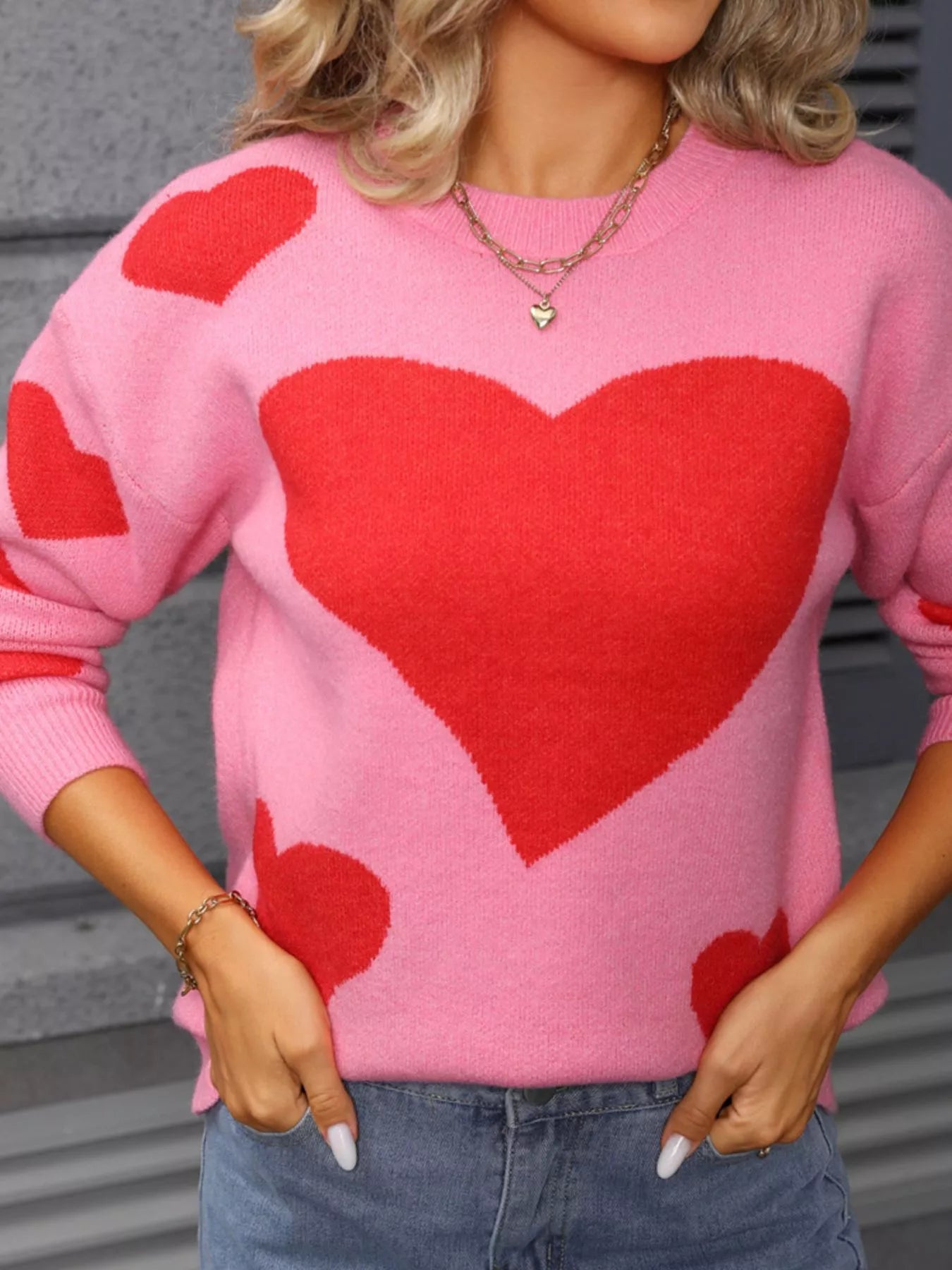 Valentines Day Heart Crew Neck Sweater in Classic for Women