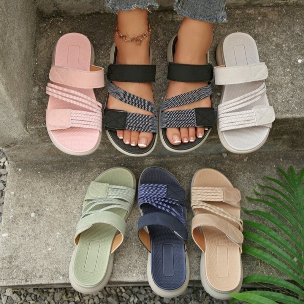 Open Toe Adjustable Strap Sandals in Black for Women