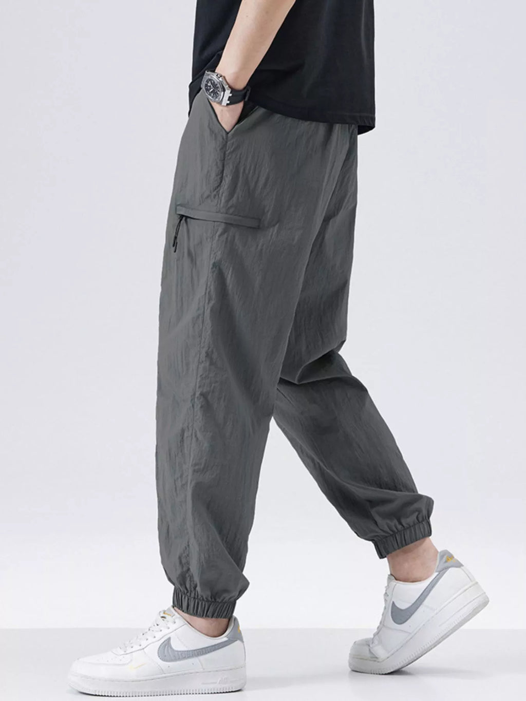 Plus Size Loose Fit Drawstring Joggers in Navy for Men