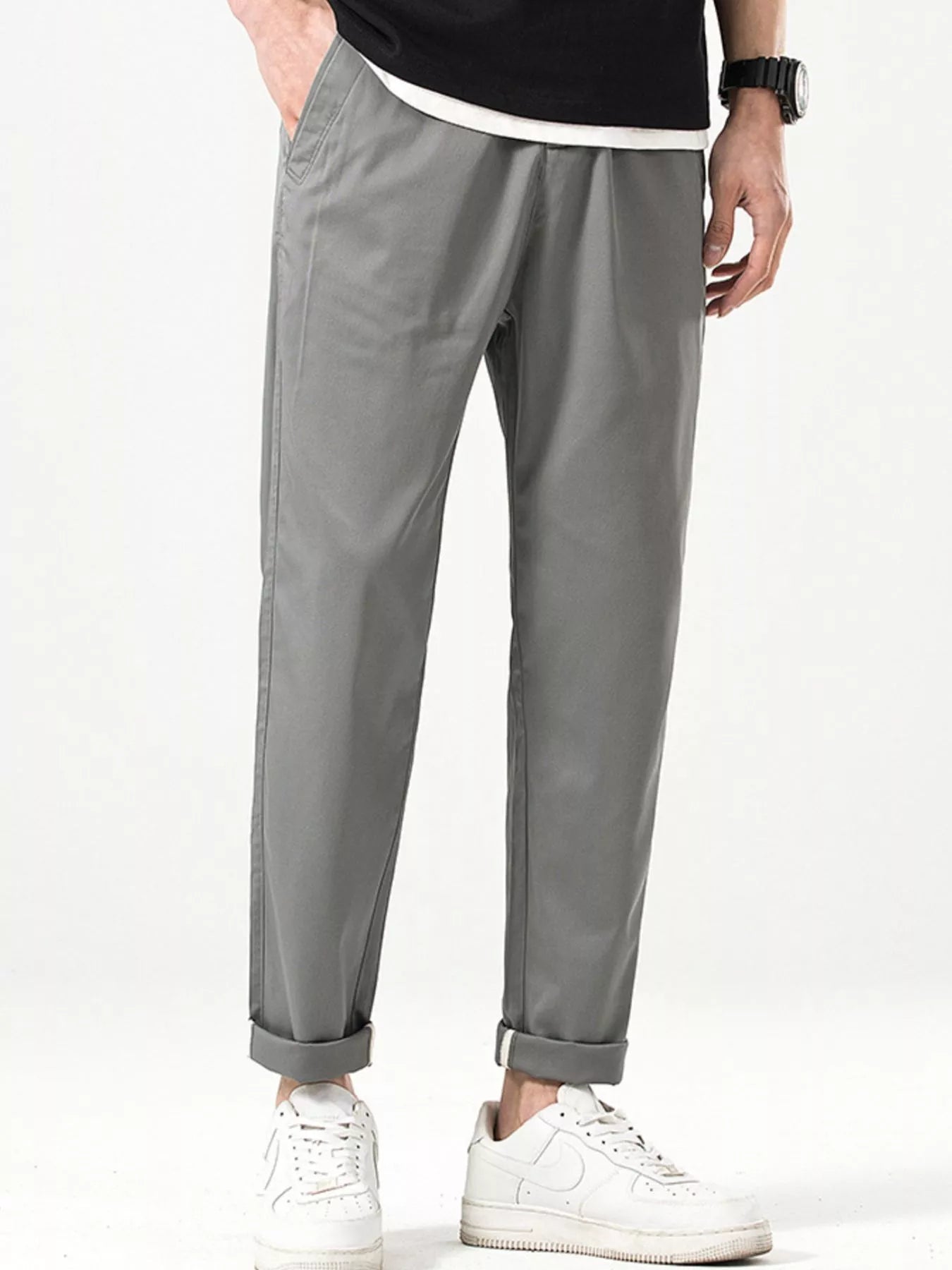 Casual Straight-Leg Cropped Pants in Khaki for Men