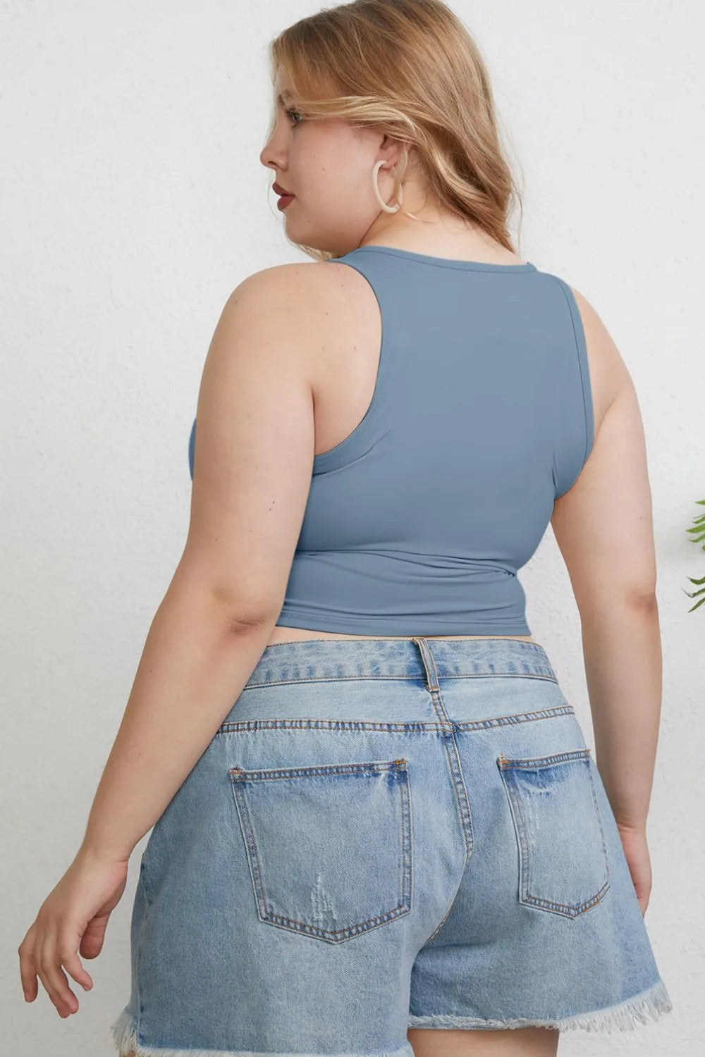 Plus Size Round Neck Slim Tank in Black in Sage for Women