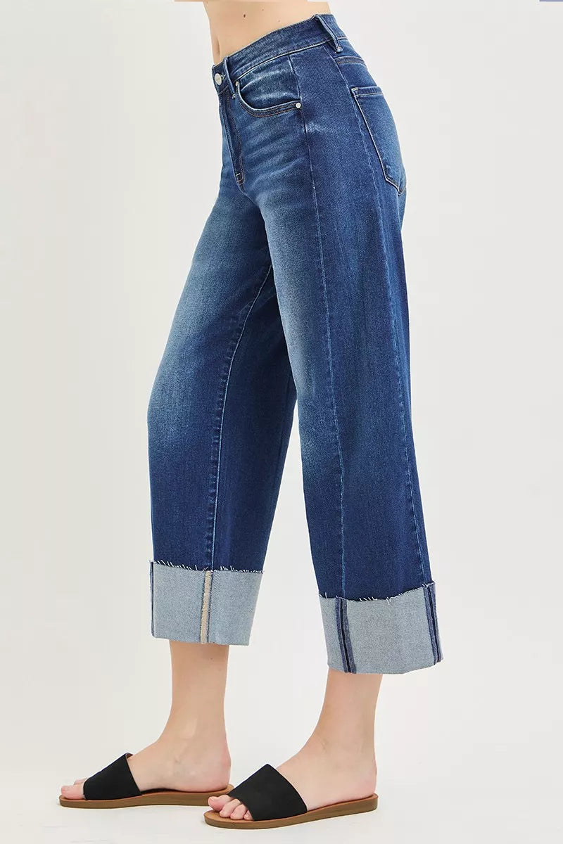 Slouchy Crop Barrel Cuffed Jeans Plus Size in Dark for Women