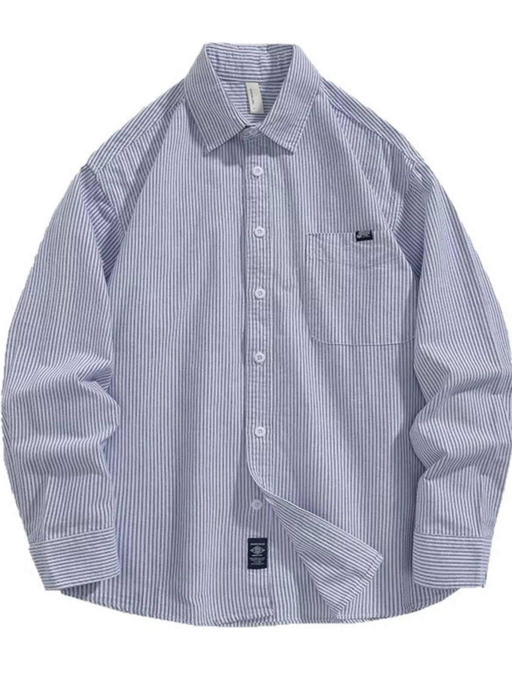 Plus Size Striped Button Up Long Sleeve Shirt in Light Blue for Men