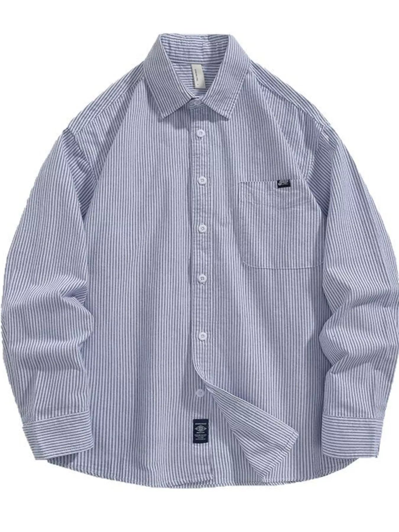Plus Size Striped Button Up Long Sleeve Shirt in Light Blue for Men