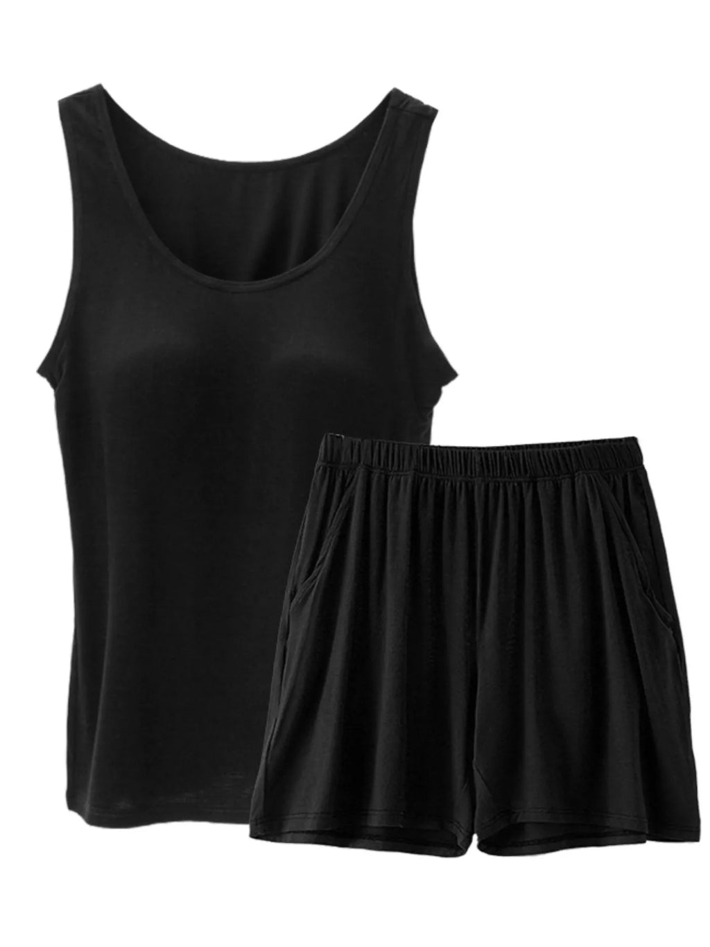Plus Size Modal Padded Sleeveless Tank Top & Shorts Set in Black for Women