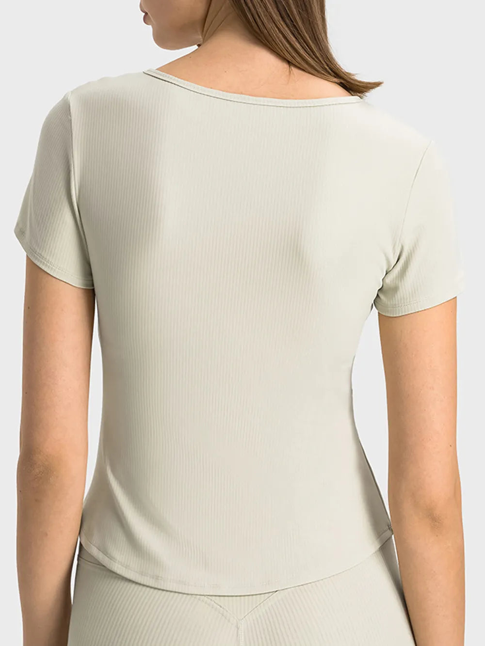 Notched Short Sleeve Active T-Shirt in Black for Women