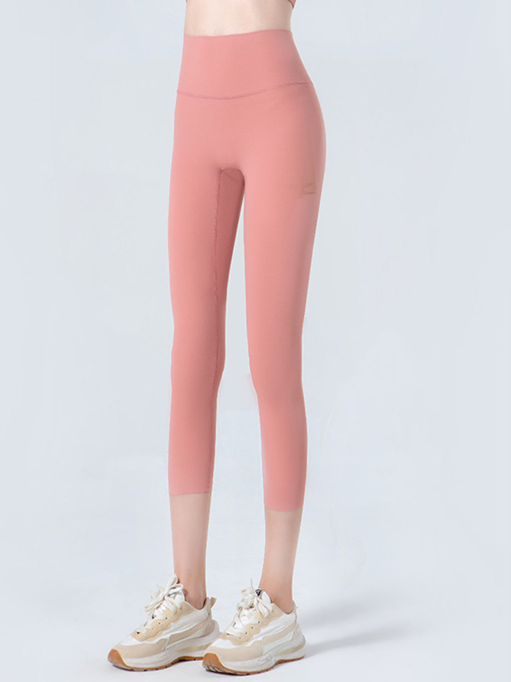 Wide Waistband Cropped Sports Leggings in Coral for Women