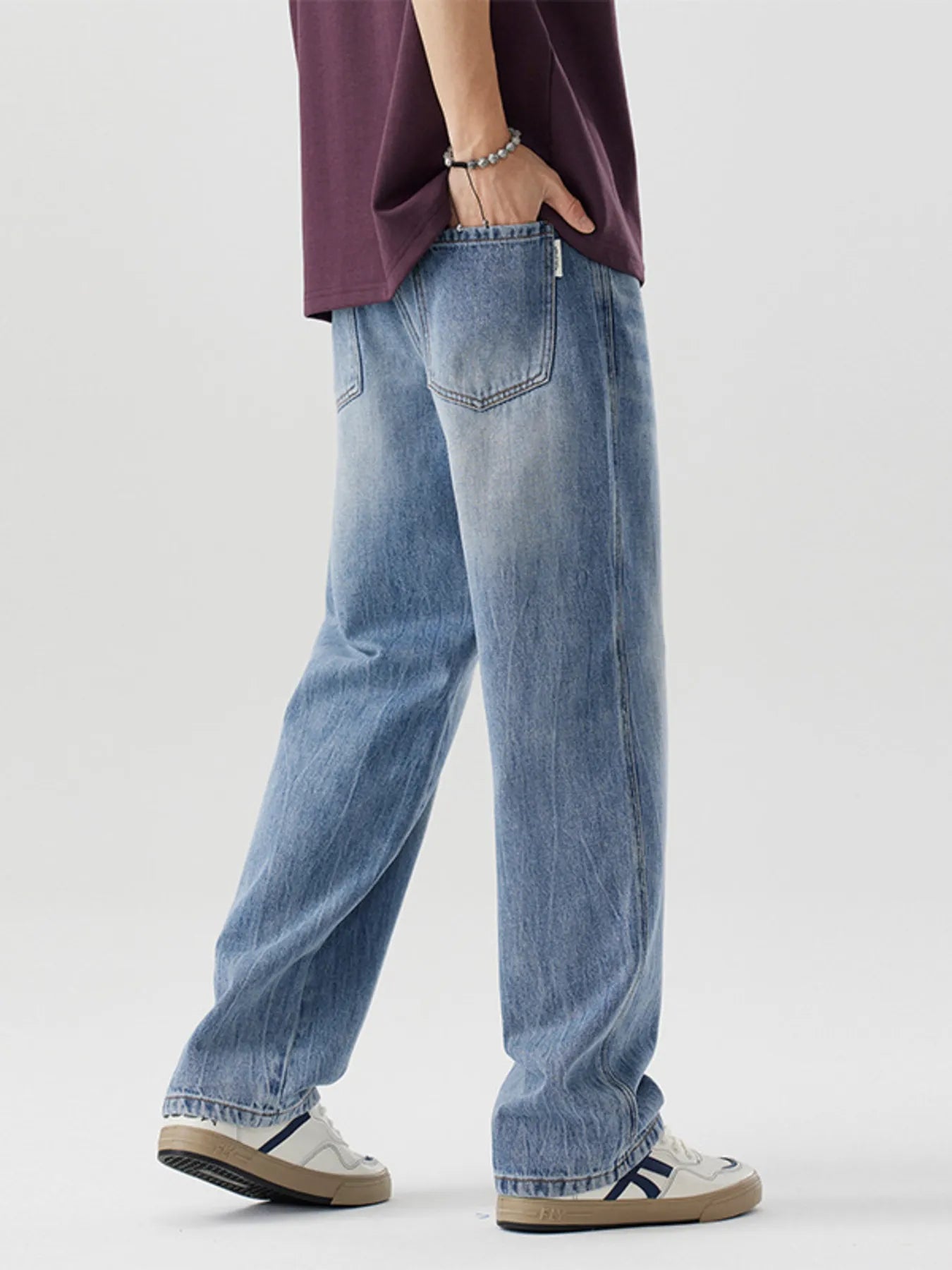Loose Fit Wash Jeans in Blue for Men
