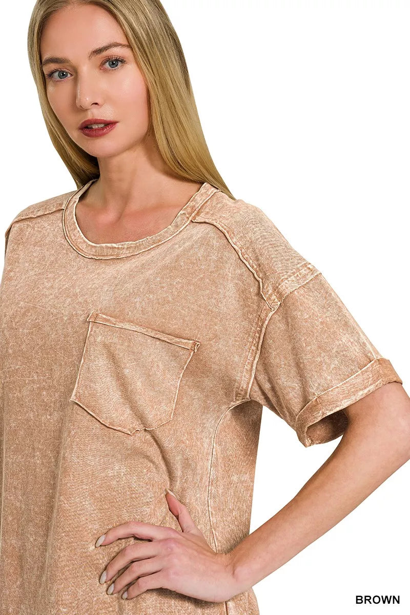 Halo Snow Washed Exposed Seam Top & Shorts Set in Brown for Women