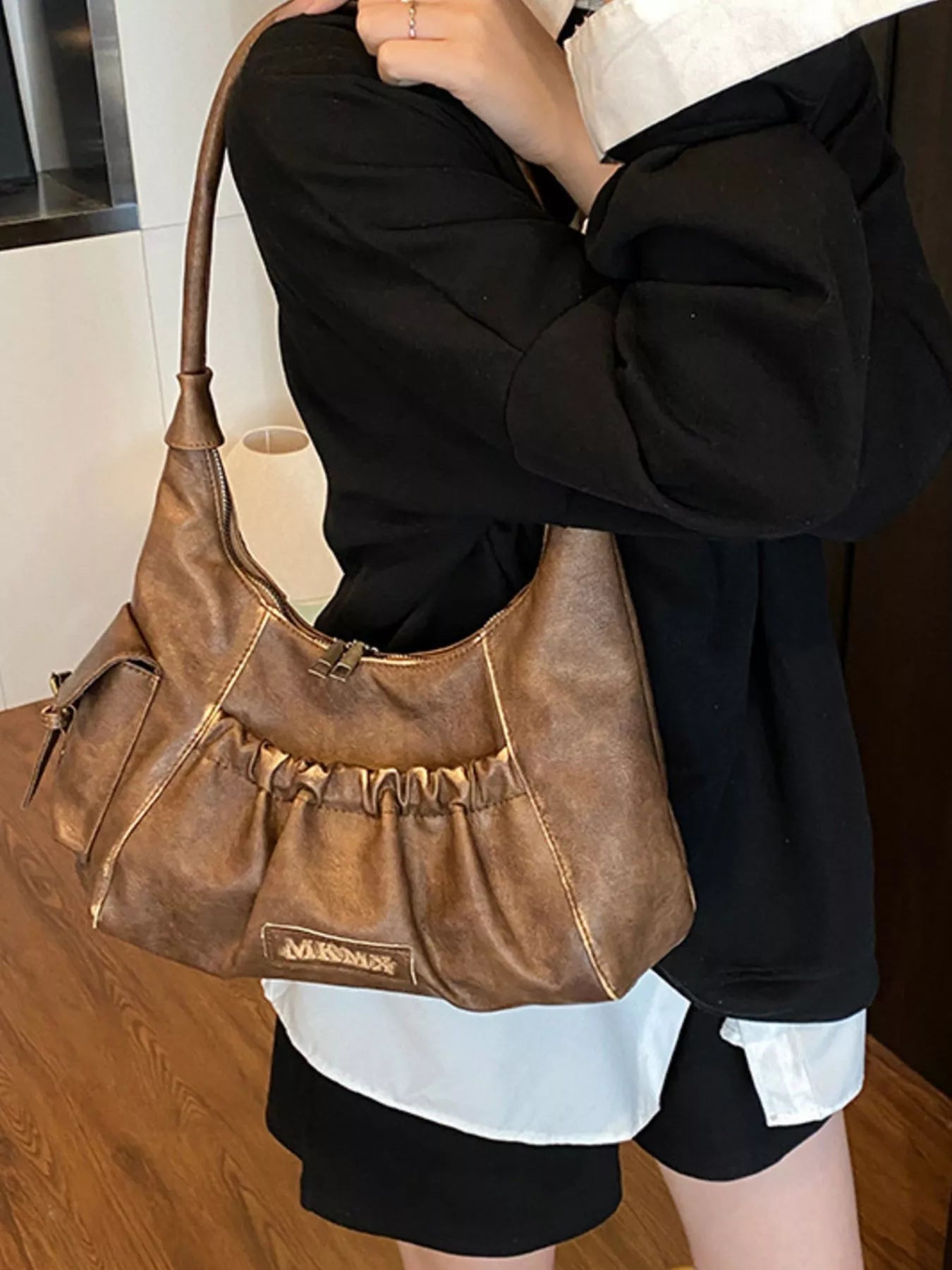 Vintage Ruched Hobo Shoulder Bag for Women