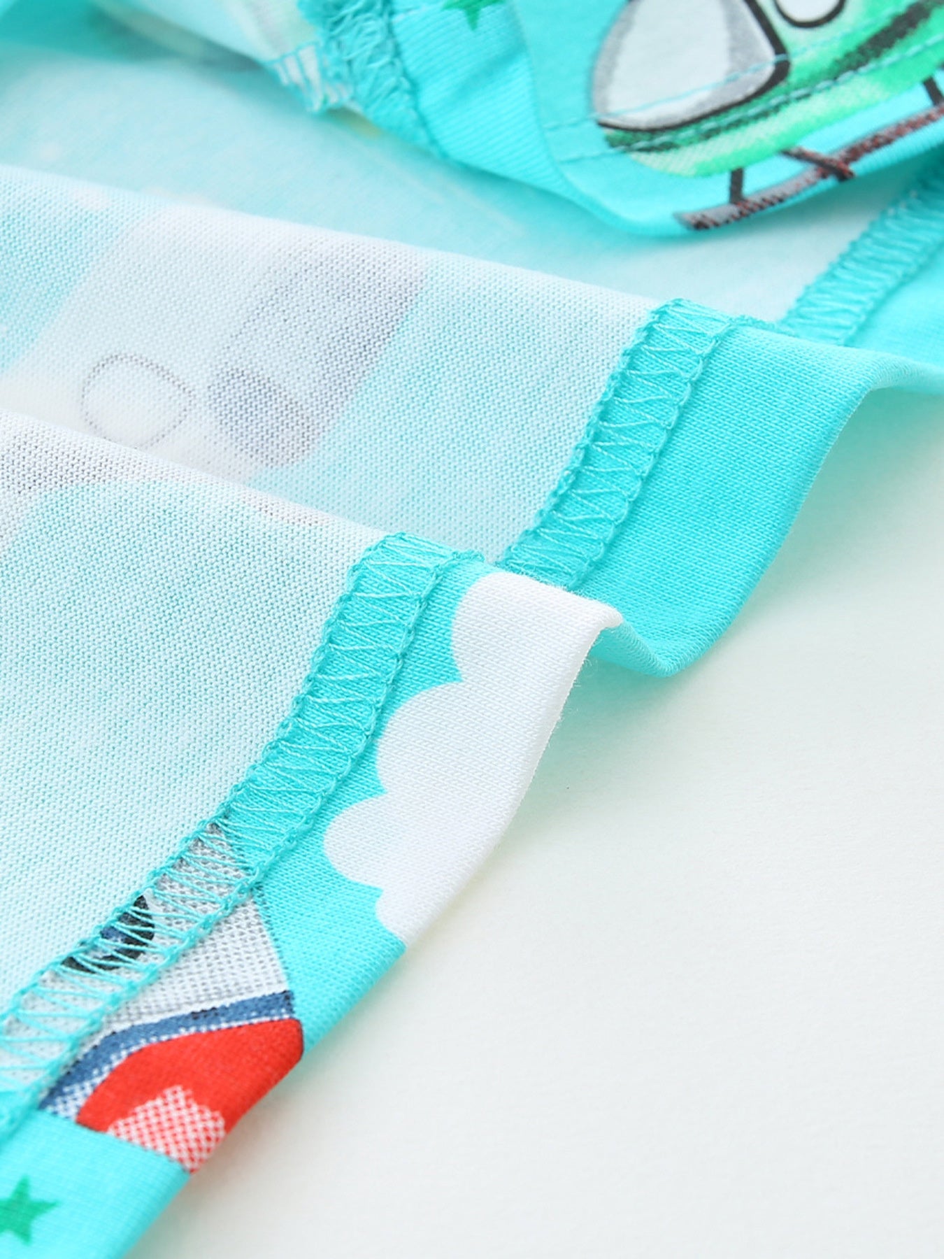 Airplane & Rocket Print Crew Neck Short Sleeve T-Shirt in Aqua for Boys