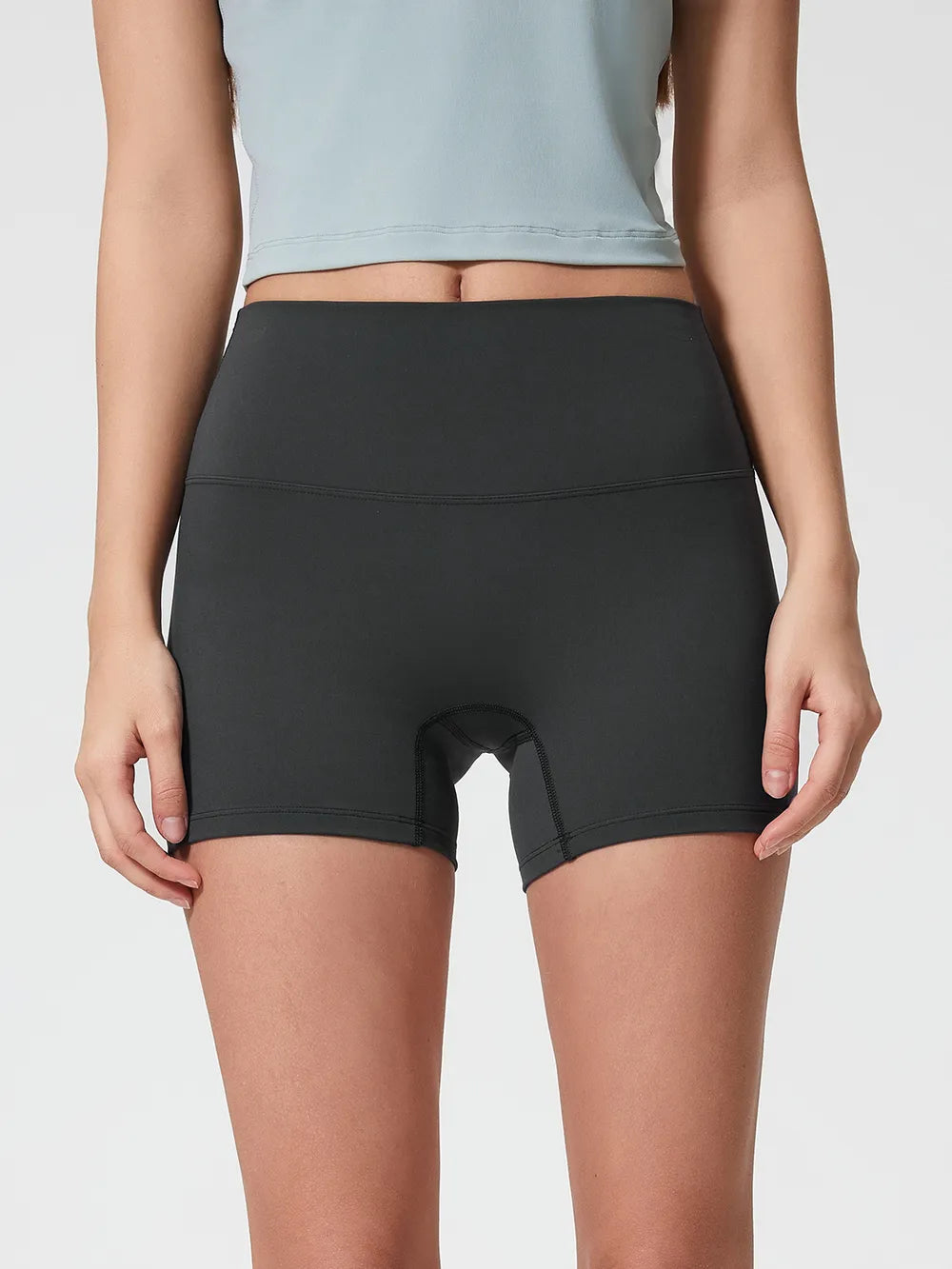 High Waist Active Shorts in Deep Dark Green in Graphite Gray for Women