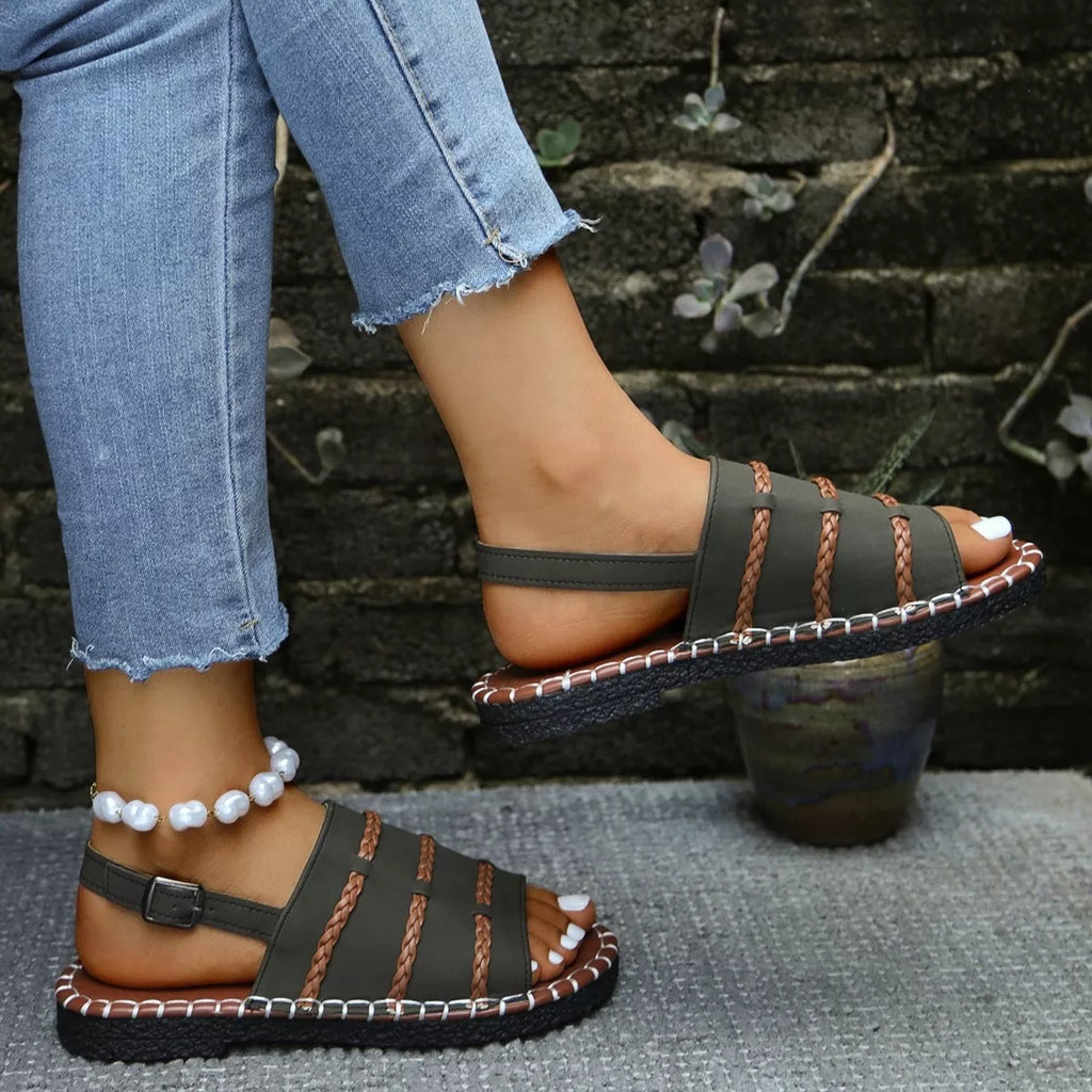 Open Toe Buckle Sandals in White for Women
