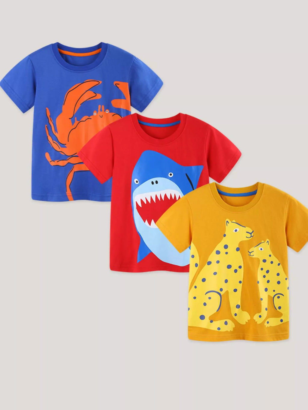 Animal Print Crew Neck T-Shirt Set in Multicolor for Boys