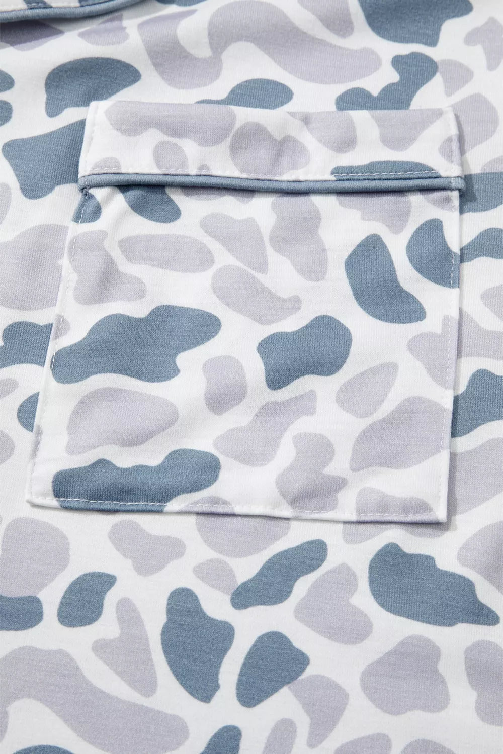 Camouflage Print Lapel Shirt Drawstring Two-Piece Shorts Pajama Set for Women