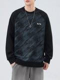 Plus Size Round Neck Raglan Sleeve Sweatshirt in Black for Men