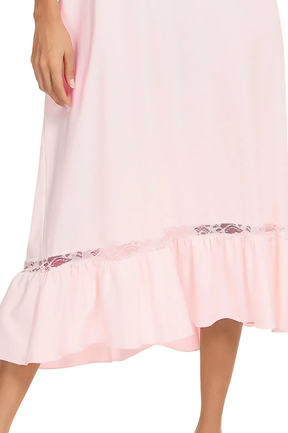 Lace Detail Short Sleeve Lounge Dress in White for Women