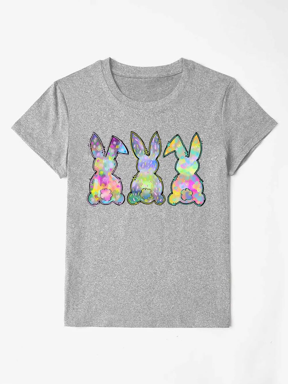 Rabbit Round Neck Short Sleeve T-Shirt in Blush Pink for Women