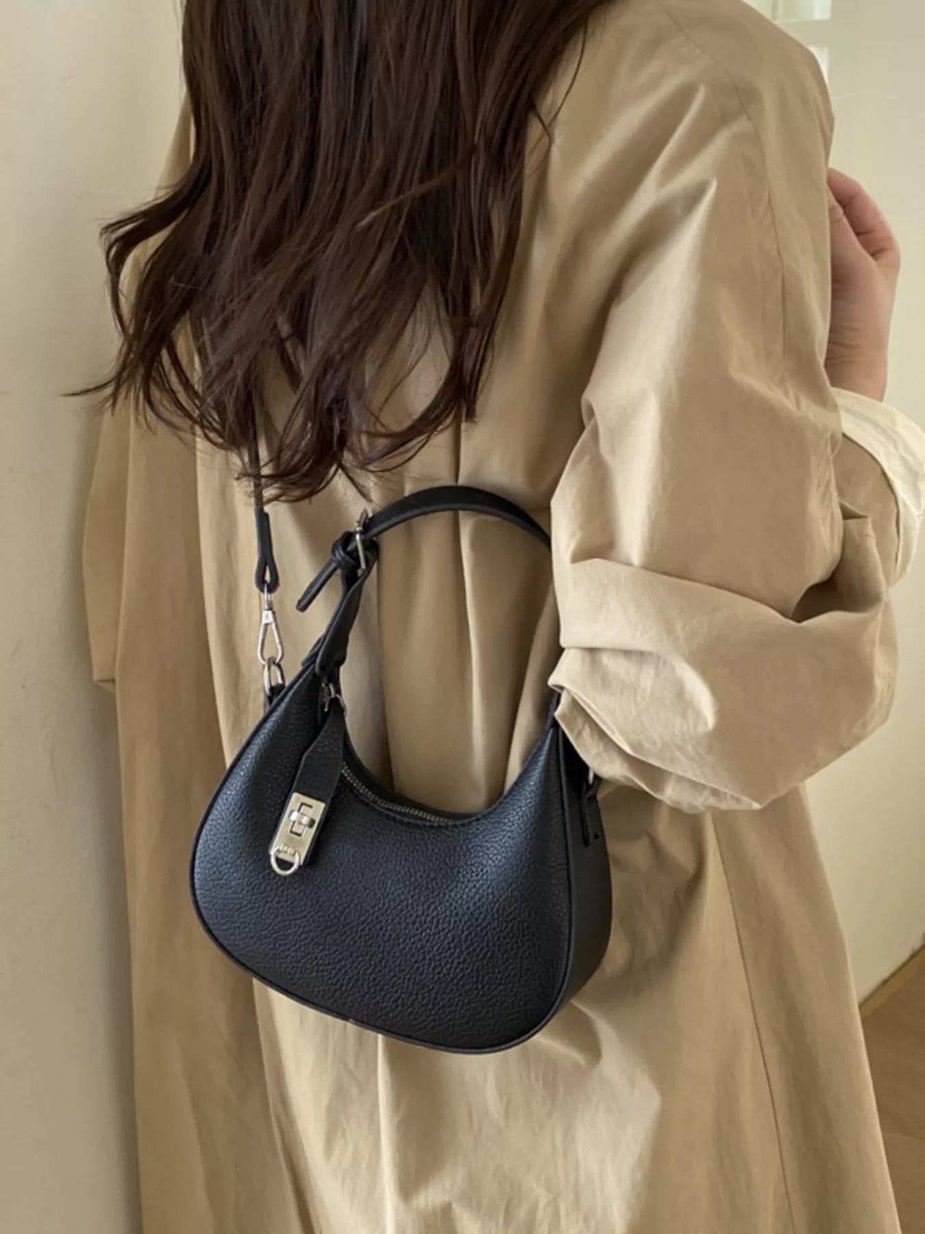 Leather Crescent Crossbody Bag for Women