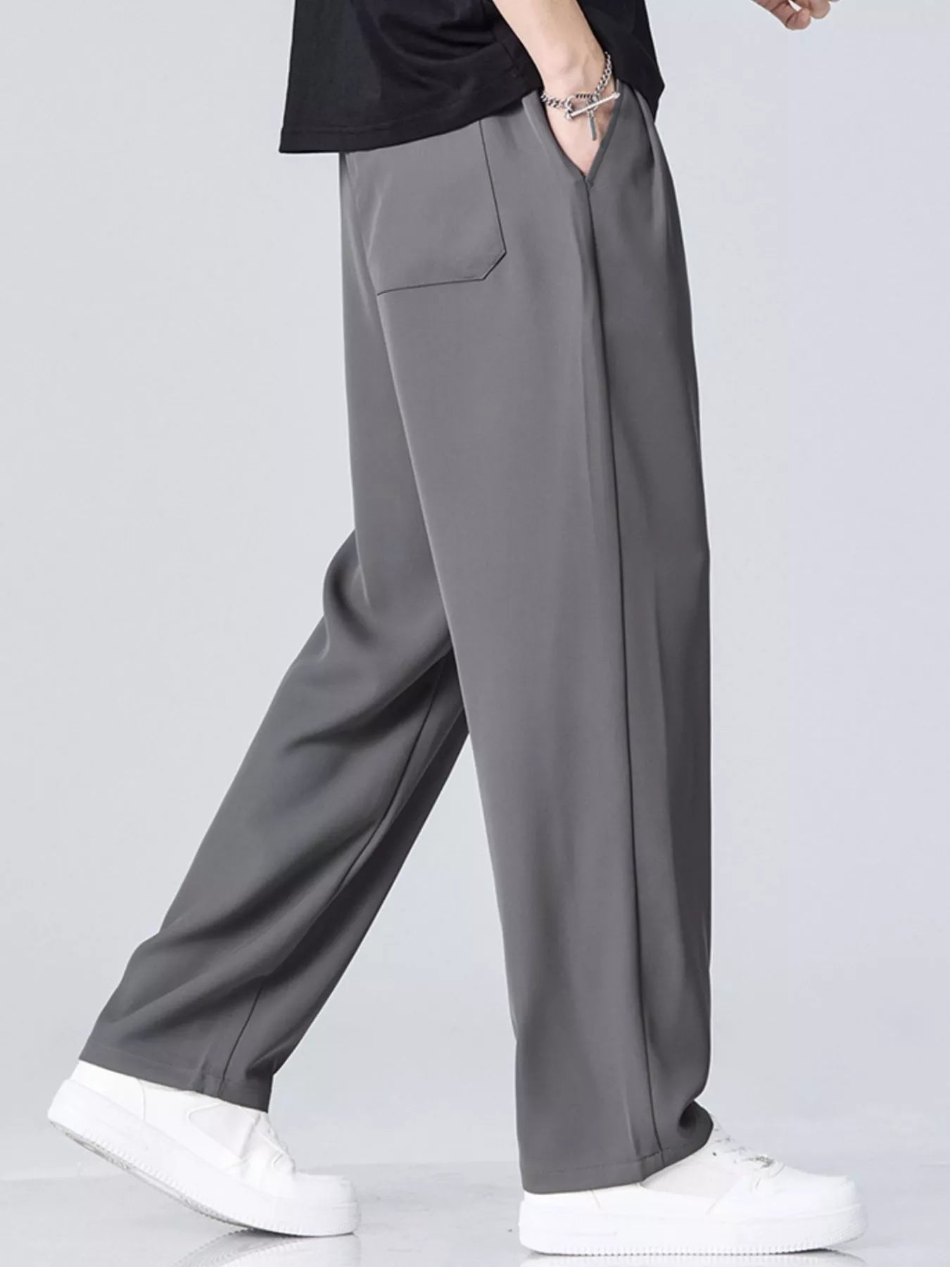 Wide Leg Pants in Dark Gray for Men