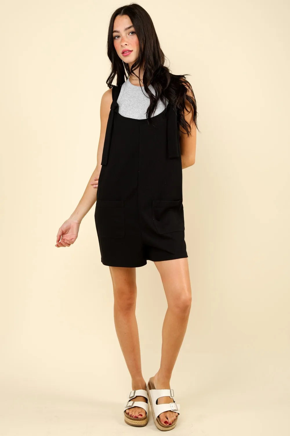Tie Shoulder Front Pocket Romper for Women