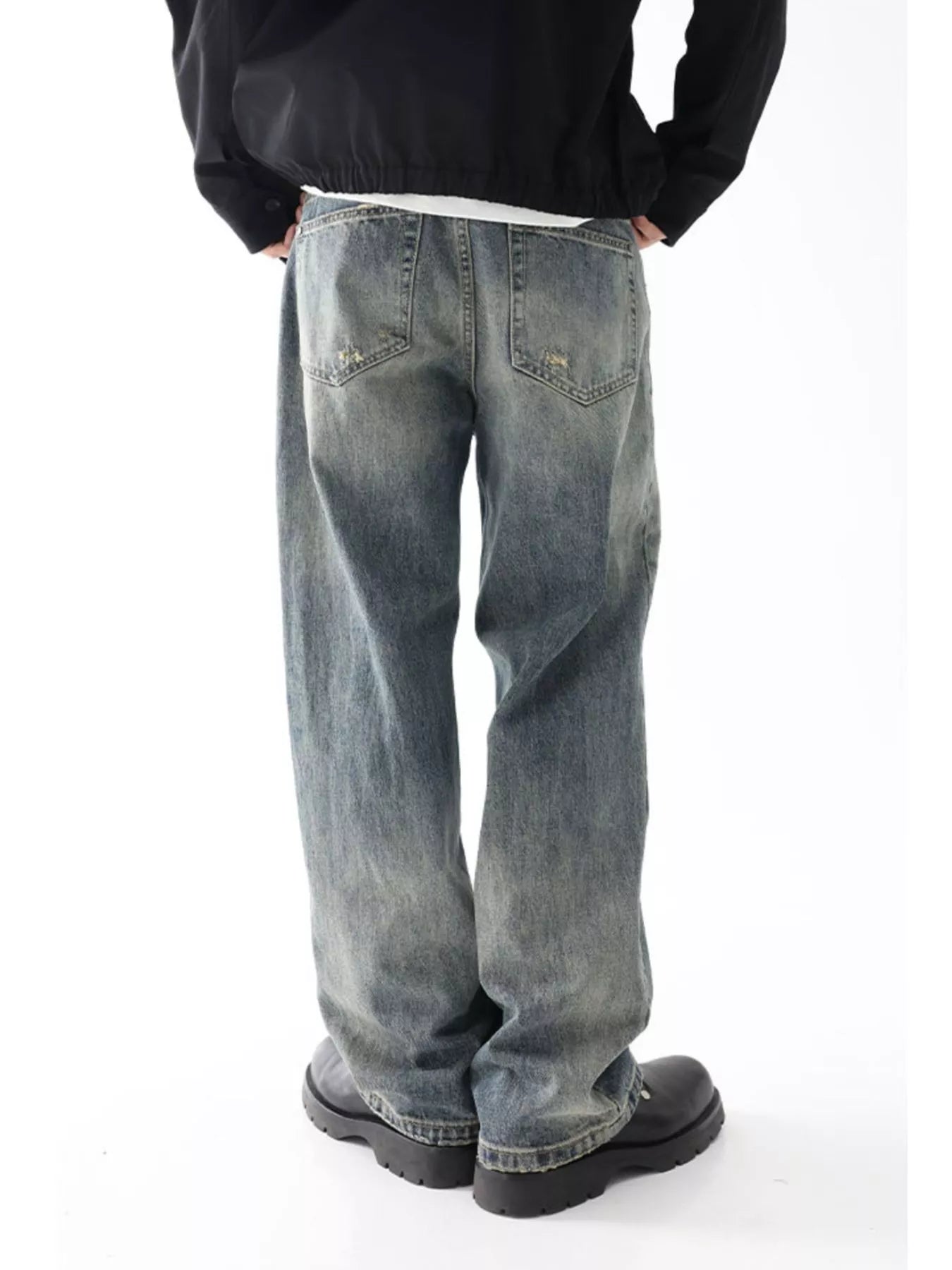 Wash Wide Leg Relaxed Fit Jeans in French Blue for Men