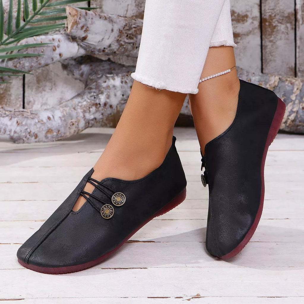 Round Toe Slip-Ons in Black for Women