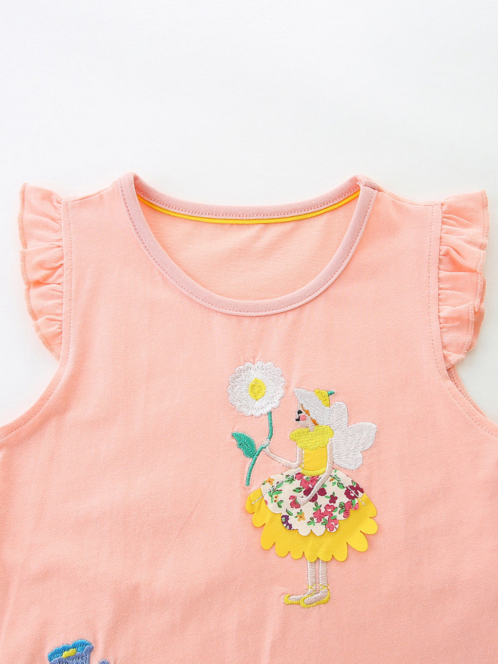 Floral Embroidered Ruffle Sleeve Casual Dress in Watermelon Pink for Girls