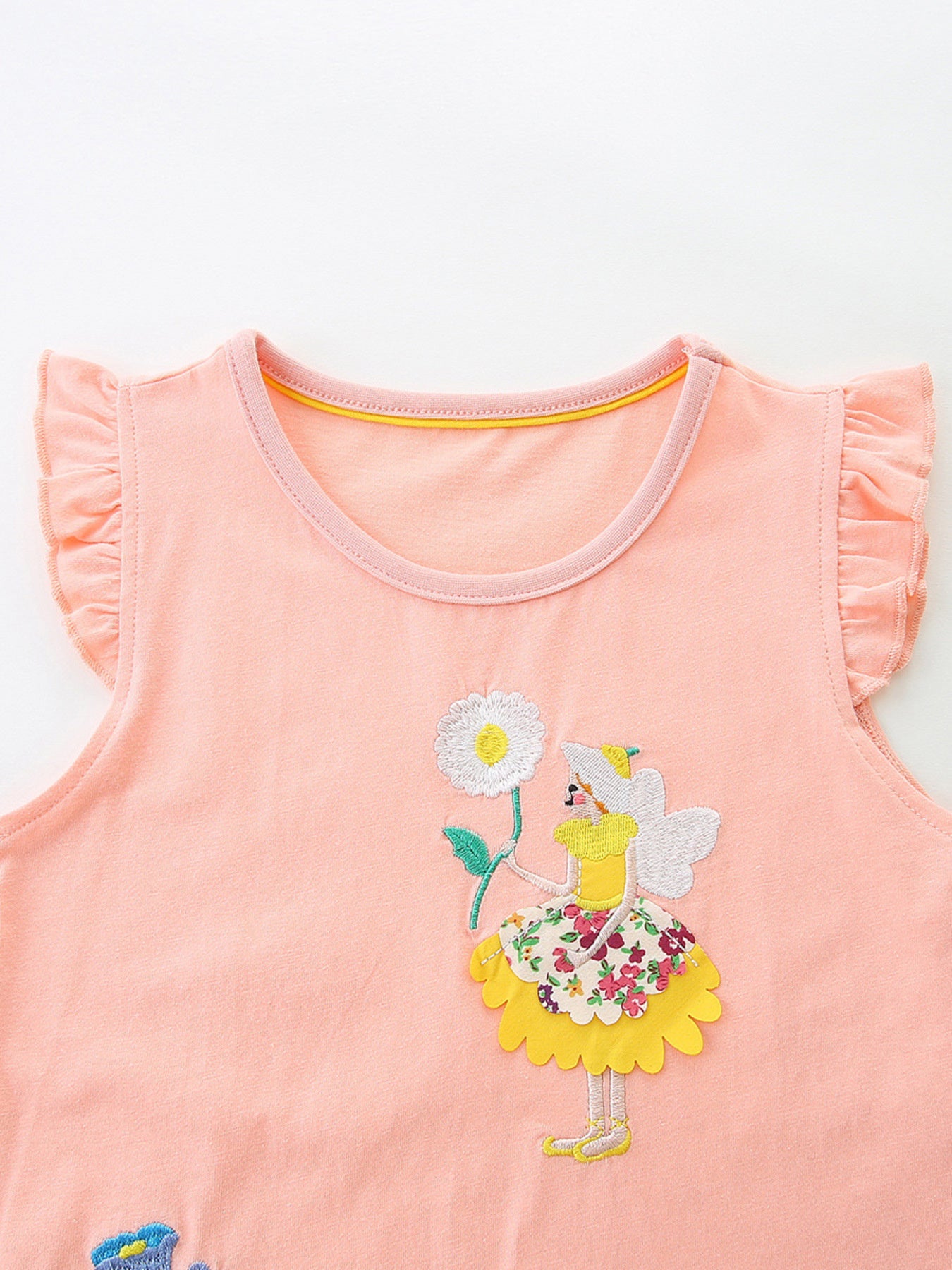 Floral Embroidered Ruffle Sleeve Casual Dress in Watermelon Pink for Girls