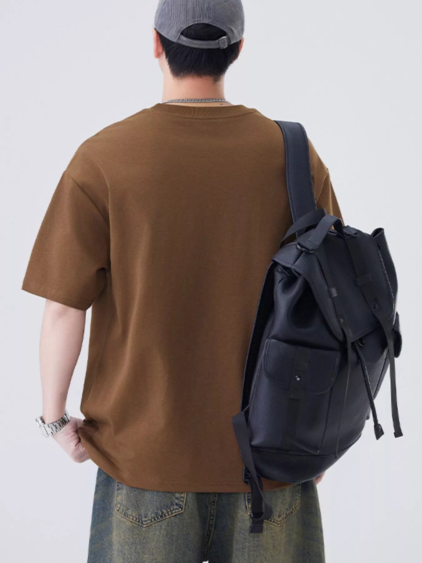 Plus Size Round Neck Short Sleeve T-Shirt in White in Brown for Men