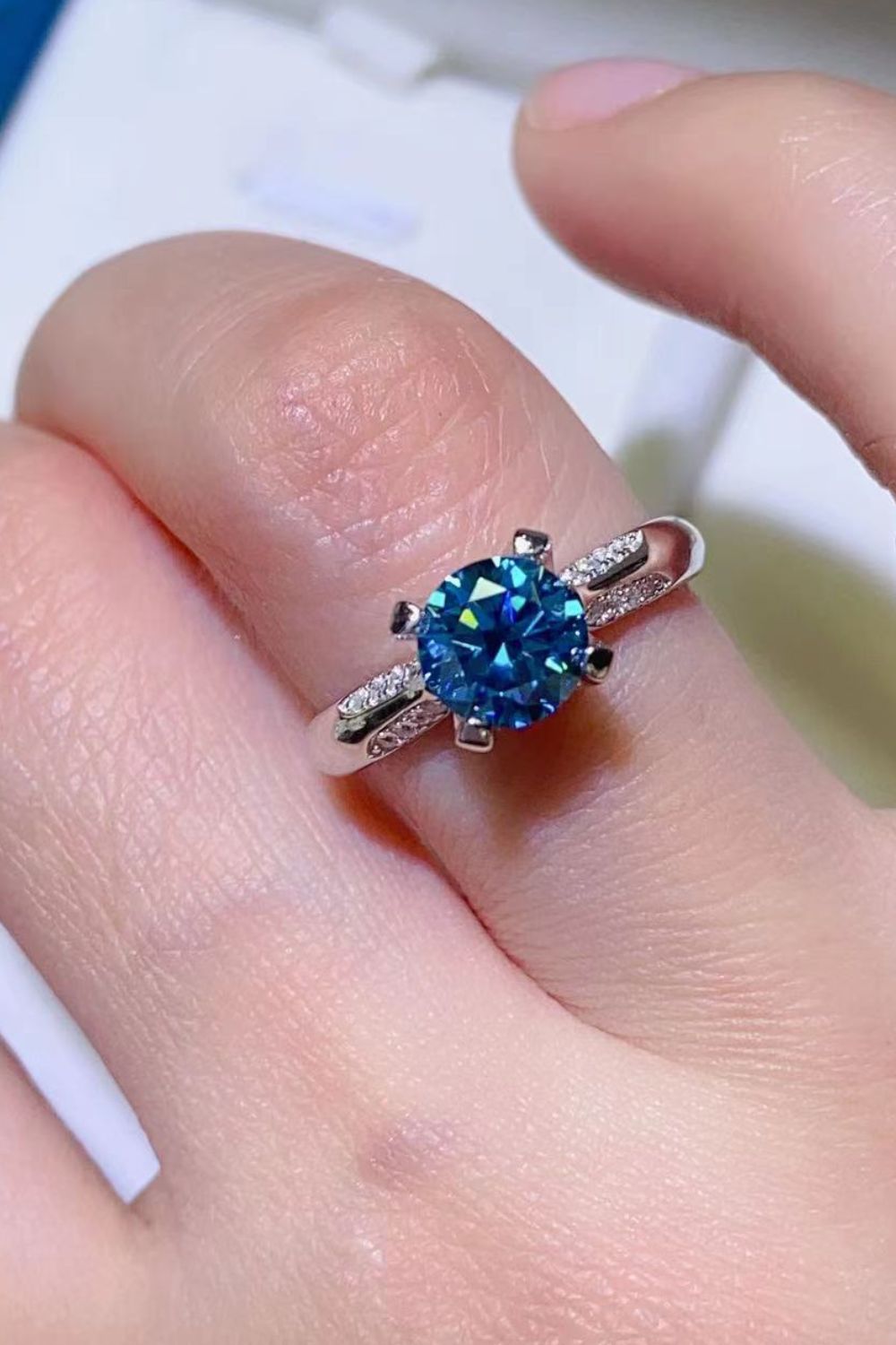 1 Carat Moissanite 4-Prong Ring in Sky Blue for Women