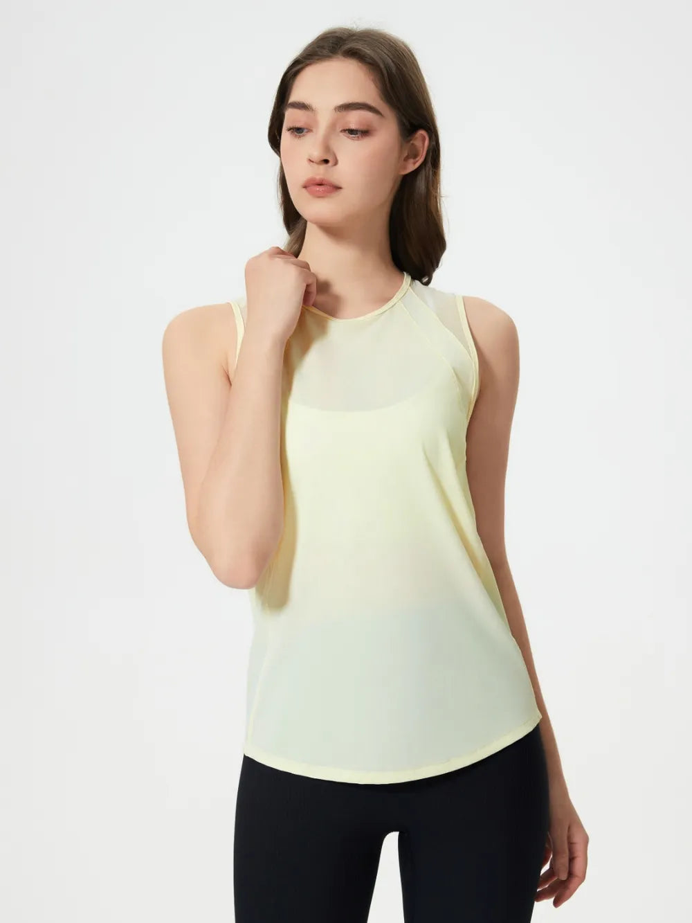 Cutout Back Round Neck Active Tank in Black for Women