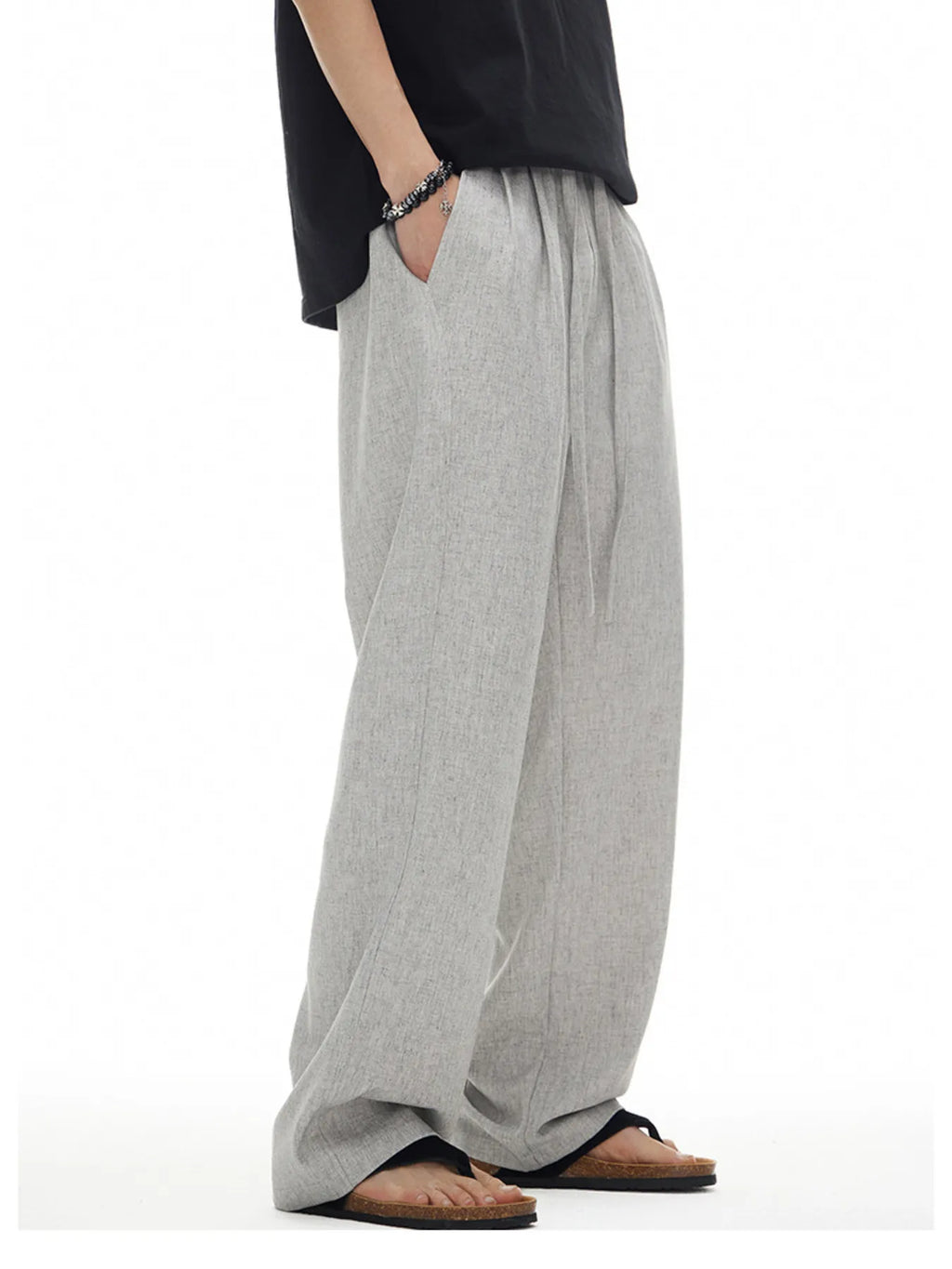 Plus Size Drawstring Wide Leg Pants in Apricot for Men
