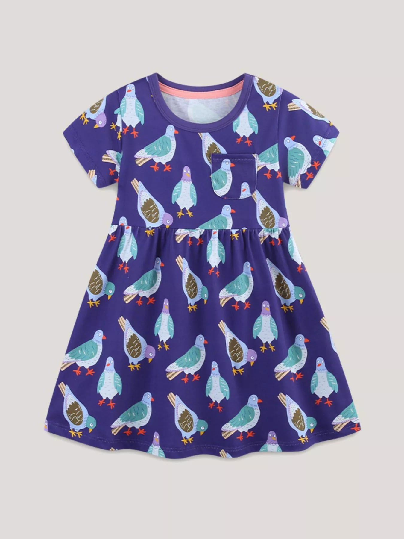 Pigeon Print Casual Dress in Navy for Girls