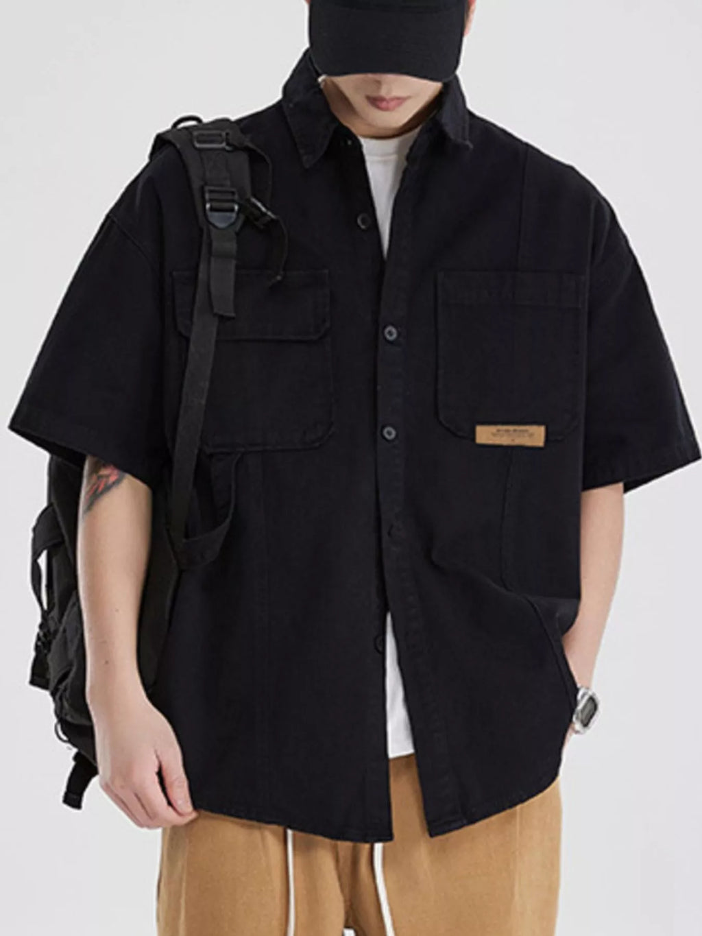 Button Up Half Sleeve Shirt Plus Size in Gray for Men