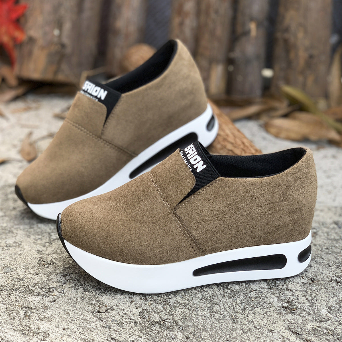 Round Toe Platform Slip-Ons in Green for Women