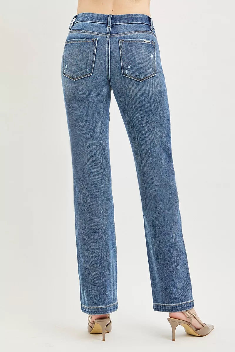 Tummy Control 4way Stretch Mid Rise Straight Crease Line in Medium for Women