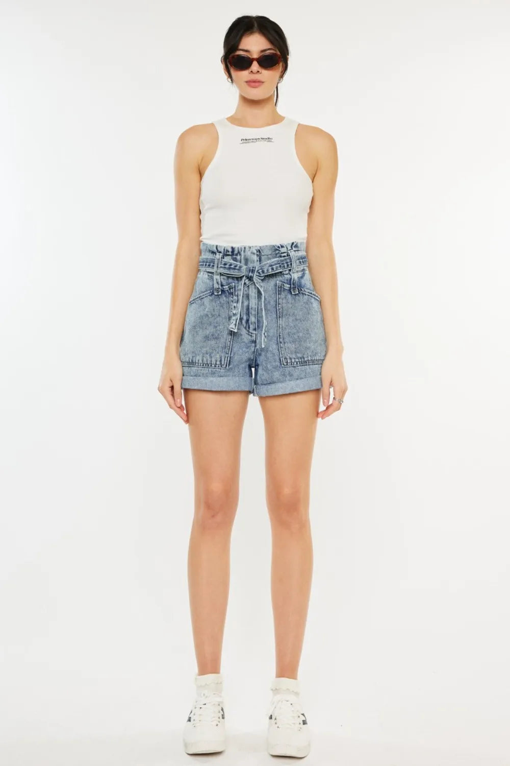 Ultra High Rise Paperbag Denim Shorts in Medium for Women