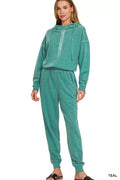 Enzyme Washed French Terry Jumpsuit in Teal for Women