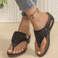 Toe Post Wedge Sandals in Black in Light Brown for Women