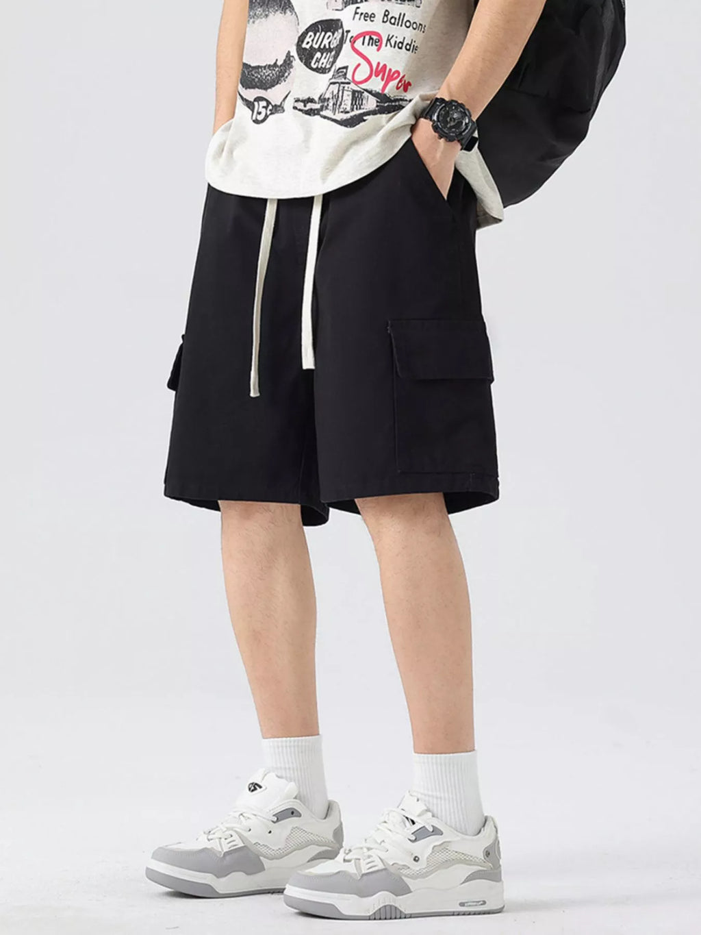 Drawstring Loose Fit Shorts Plus Size in Military Green for Men